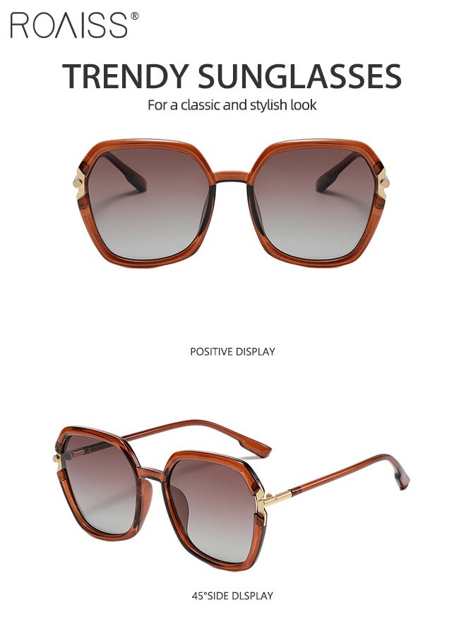 roaiss - Square Polarized Sunglasses for Women, UV400 Protection Sun Glasses With Metal and TR90 Frame, Fashion Anti-glare Sunglasses for Ladies with Glasses Case, 56mm, Brown - Image 1