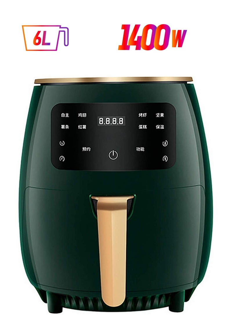 SILVER CREST Intelligent 6L Large Capacity Electric Oil Free Air Fryers French Fries Cooker Nonstick Deep Air Fryer With Timer Green  - Image 1