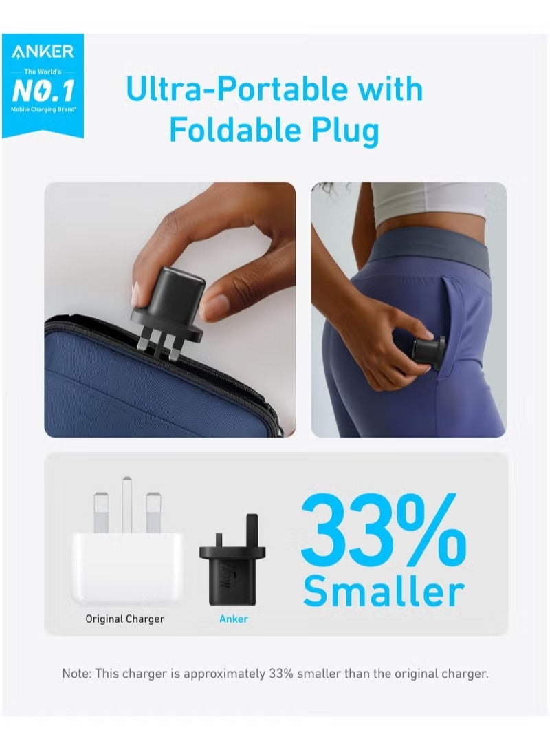 AnkerWork 25W USB-C Fast Charger Plug with 5ft Type-C Cable Compact Foldable Wall Adapter Compatible with Samsung Galaxy, iPhone 15, Pixel, Tablets and More - Image 4