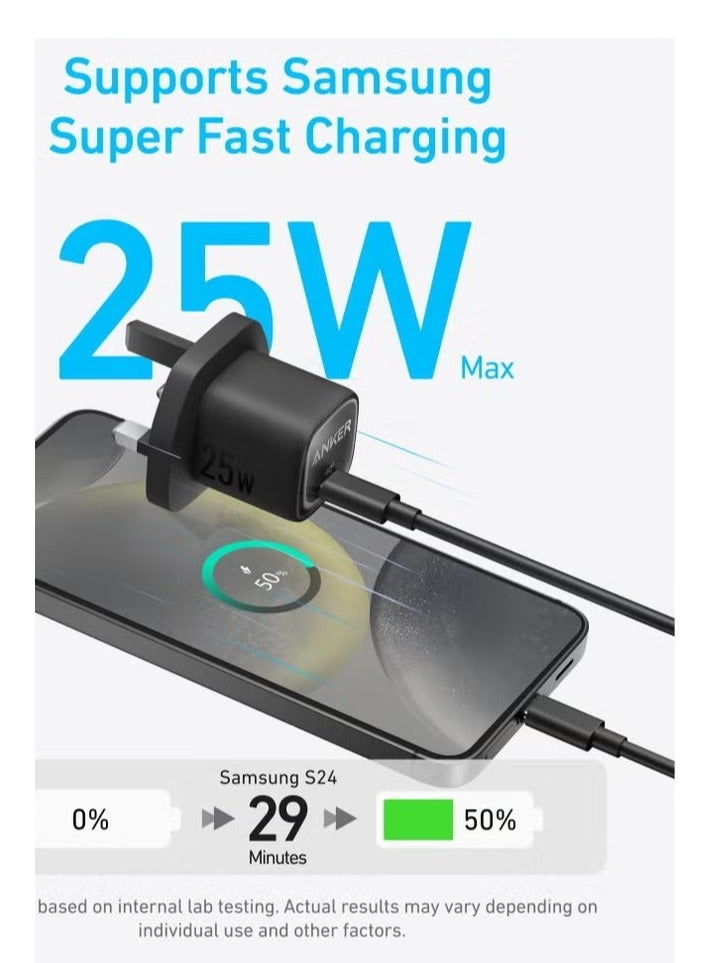 AnkerWork 25W USB-C Fast Charger Plug with 5ft Type-C Cable Compact Foldable Wall Adapter Compatible with Samsung Galaxy, iPhone 15, Pixel, Tablets and More - Image 3