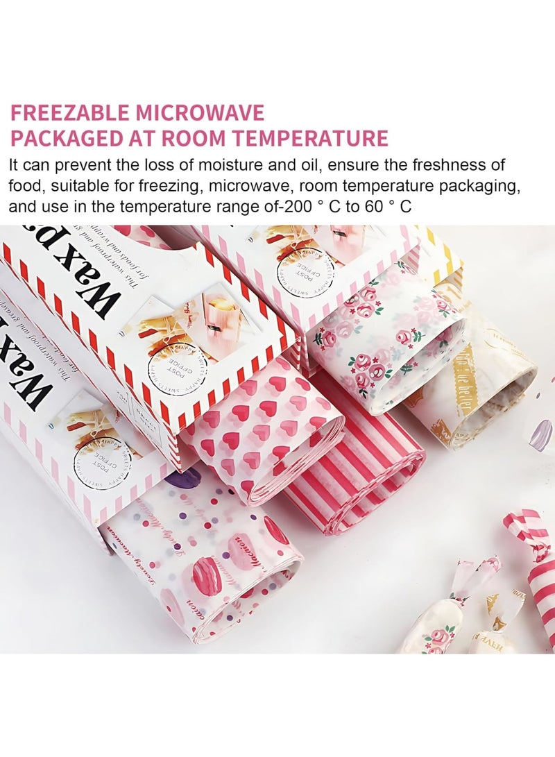 SYOSI Greaseproof Paper, Waterproof Wax Papers Sheets for Crafting Cheese Nougat Chocolate,Sandwiches, Burgers, Food Grade Wrap Paper for Party, Picnic, Festival, BBQ,9.84 X 8.46inches (5 Styles) - Image 2