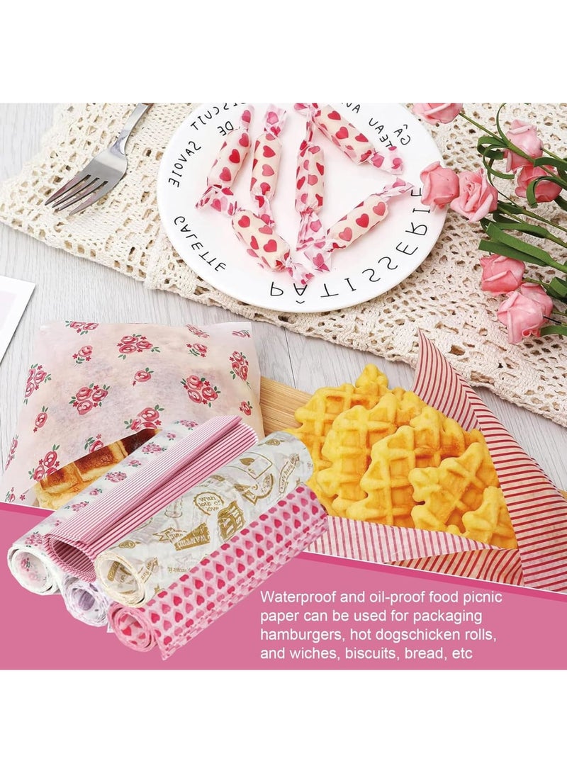 SYOSI Greaseproof Paper, Waterproof Wax Papers Sheets for Crafting Cheese Nougat Chocolate,Sandwiches, Burgers, Food Grade Wrap Paper for Party, Picnic, Festival, BBQ,9.84 X 8.46inches (5 Styles) - Image 3