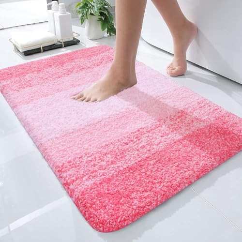 OLANLY Bathroom Rug Mat 24x16, Extra Soft and Absorbent Microfiber Bath Rugs, Non-Slip Plush Shaggy Bath Carpet, Machine Wash Dry, Bath Mats for Bathroom Floor, Tub and Shower, Pink - Image 1