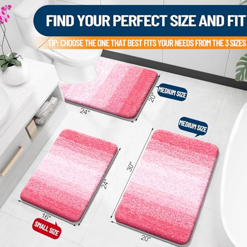 OLANLY Bathroom Rug Mat 24x16, Extra Soft and Absorbent Microfiber Bath Rugs, Non-Slip Plush Shaggy Bath Carpet, Machine Wash Dry, Bath Mats for Bathroom Floor, Tub and Shower, Pink - Image 2