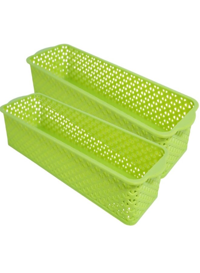 Simply Home Storex Multi-Purpose Plastic Storage Basket|Durable Stackable Organizer Tokri For Home,Kitchen,Bathroom & Office|Cutlery Tray,Cosmetics,Stationery|Set Of 2|Green - Image 1