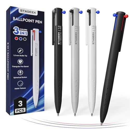STAGEEK 3 PCS Multicolor Pens, 3-in-1 Colored Multi Colored Pen, 1.0mm Quick Dry Ballpoint Pens, Smooth Writing Colorful Retractable Pens for Office, School Supplies, Nursing Notes & Taking, Writing - Image 1