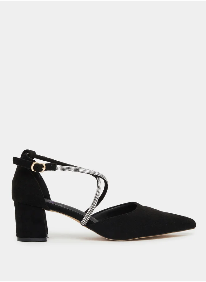 سنيك ايه بيك Embellished Rhinestone Block Heel Shoes