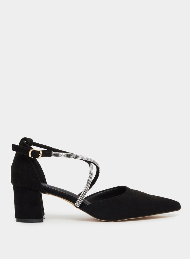 Sneak-a-Peek Embellished Rhinestone Block Heel Shoes - Image 1