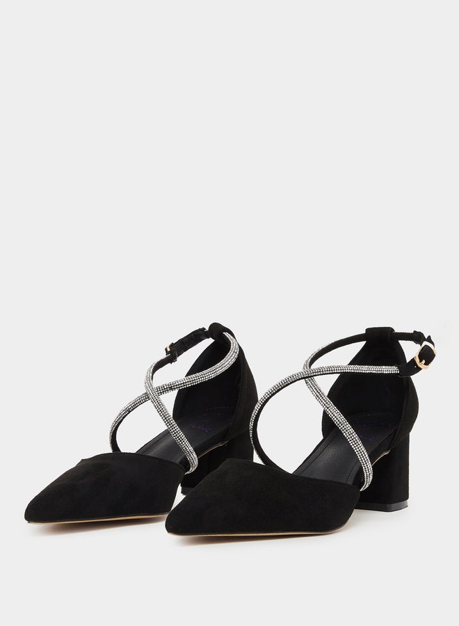 Sneak-a-Peek Embellished Rhinestone Block Heel Shoes - Image 3