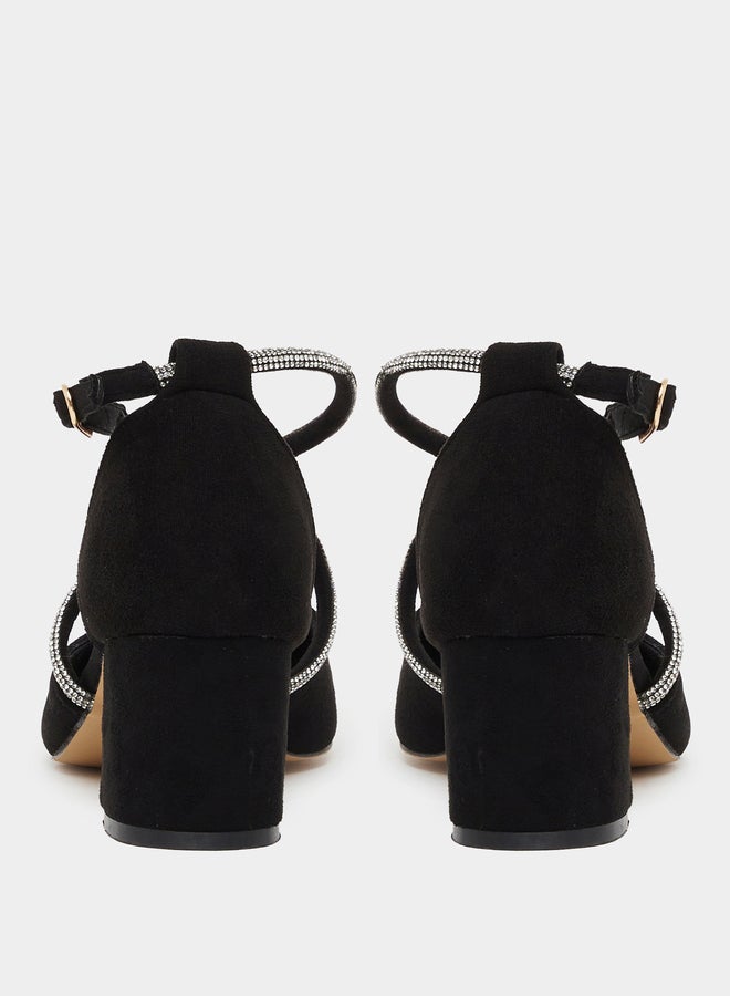 Sneak-a-Peek Embellished Rhinestone Block Heel Shoes - Image 5