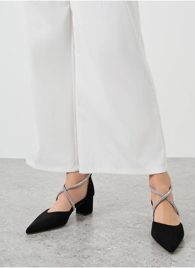 سنيك ايه بيك Embellished Rhinestone Block Heel Shoes