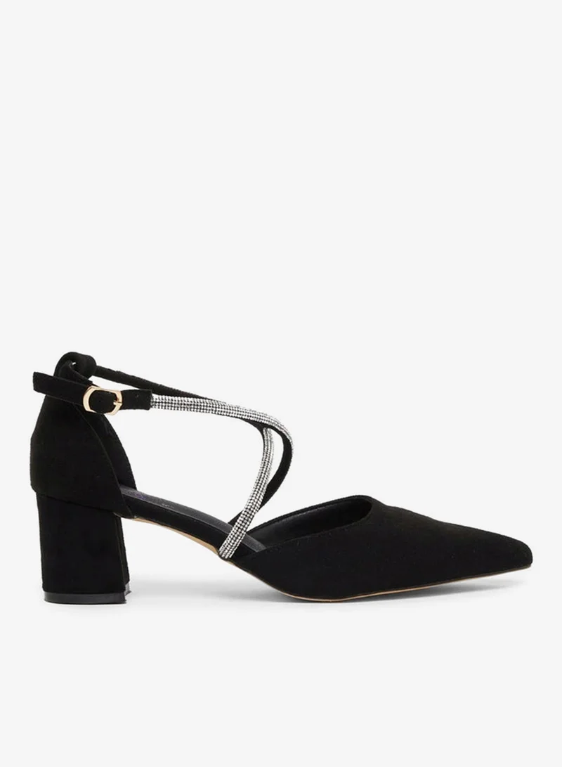 سنيك ايه بيك حذاء بكعب عريض مرصع بأحجار الراين