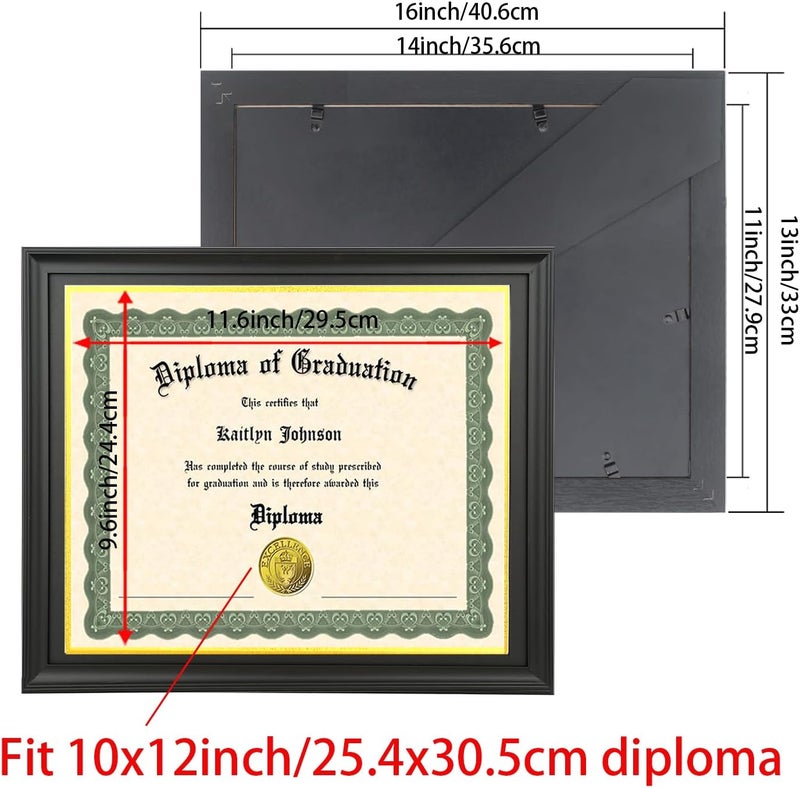 LTYHHK 10x12 Diploma Frame Solid Wood Black, Displays10x12 Diplomas with Black Over Gold Mat or 11x14 Inch Without Mat 10x12 Diploma Frame10x12 inch Certificate Frames (L23B1114BG1012) - Image 2