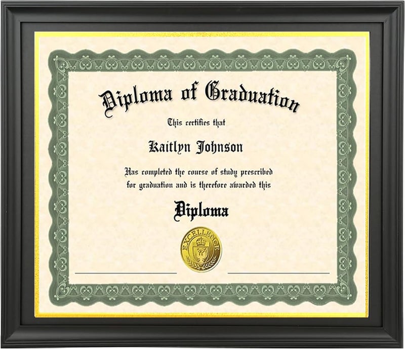 LTYHHK 10x12 Diploma Frame Solid Wood Black, Displays10x12 Diplomas with Black Over Gold Mat or 11x14 Inch Without Mat 10x12 Diploma Frame10x12 inch Certificate Frames (L23B1114BG1012) - Image 1