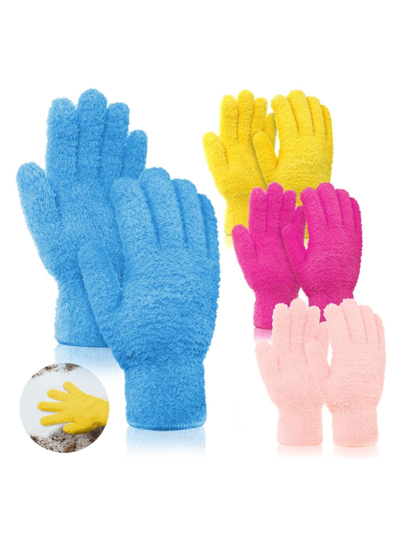 Barakah 4 Pairs Microfiber Cleaning Gloves, Reusable No-Scratch Washable Dusting Mittens for Kitchen, House, Cars, Plants, Mirrors, Lamps, Blinds, Household Dusting Tools - Image 1