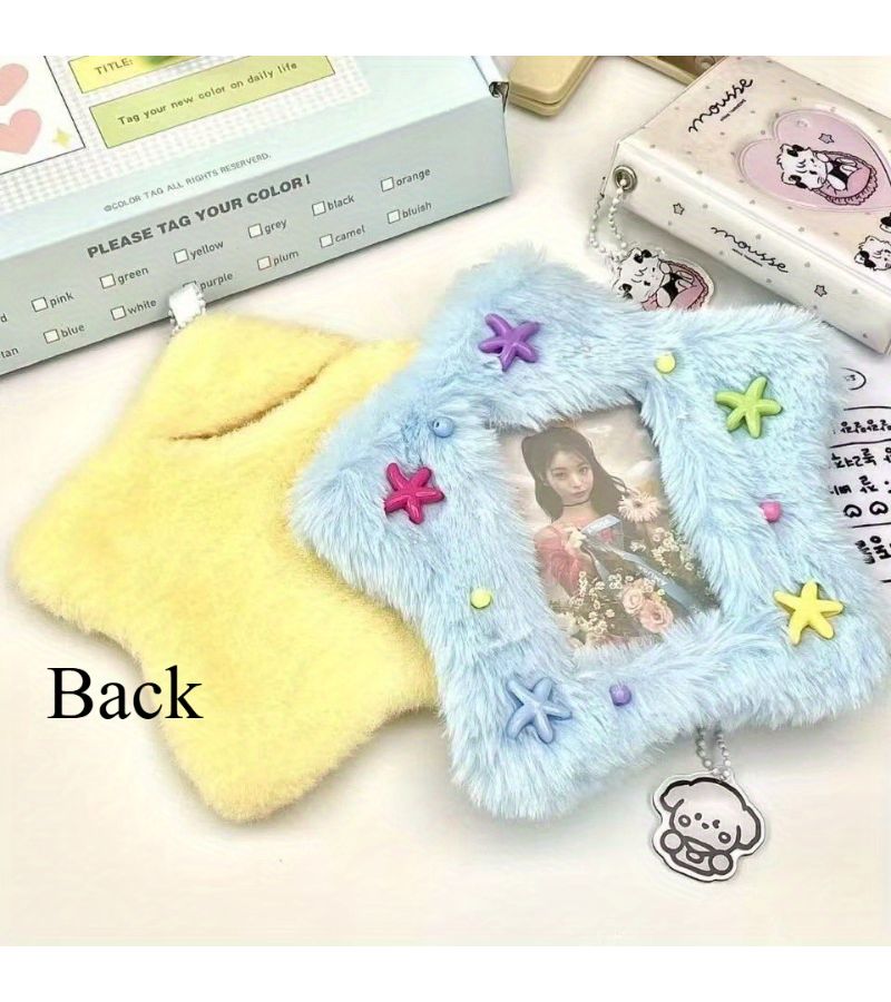 2pcs Star Plush Photo Clip Soft Polyester Fiber Random Star Color Embellishment Cute Korean Wave Idol And Bus Card Protective Cover With Colorful Fluffy Design And Hanging Ring Perfect For Picture Display - Image 4