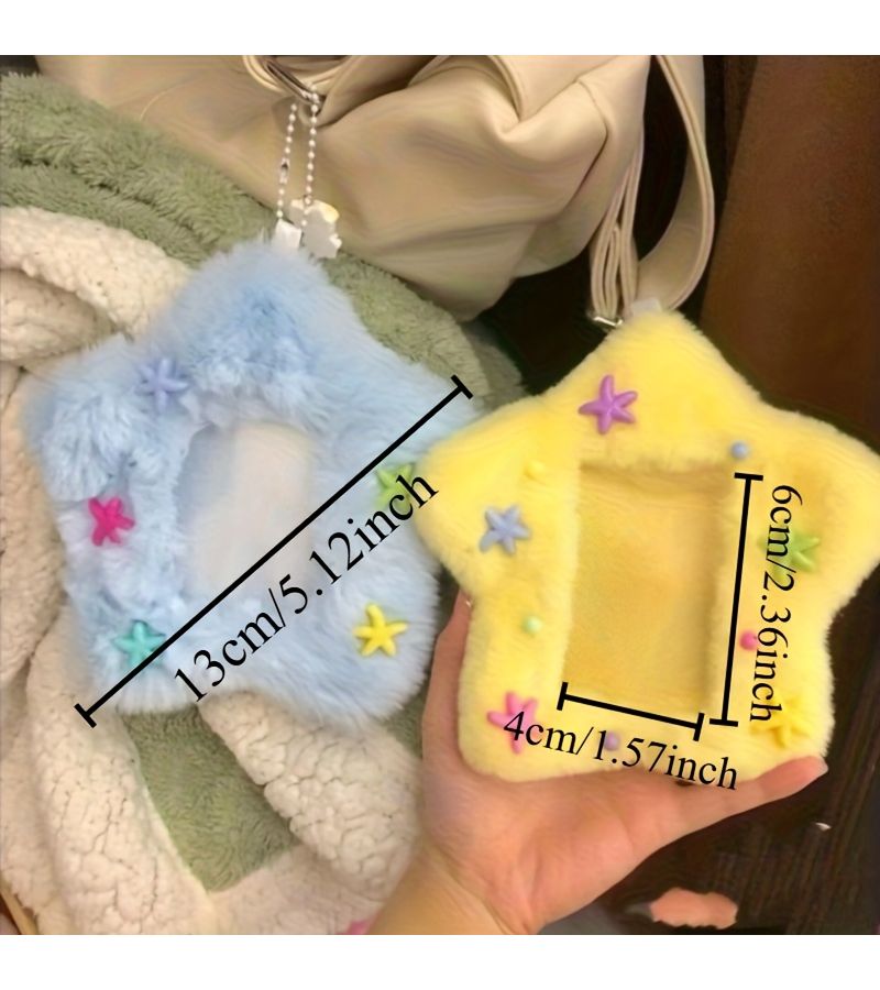 2pcs Star Plush Photo Clip Soft Polyester Fiber Random Star Color Embellishment Cute Korean Wave Idol And Bus Card Protective Cover With Colorful Fluffy Design And Hanging Ring Perfect For Picture Display - Image 3