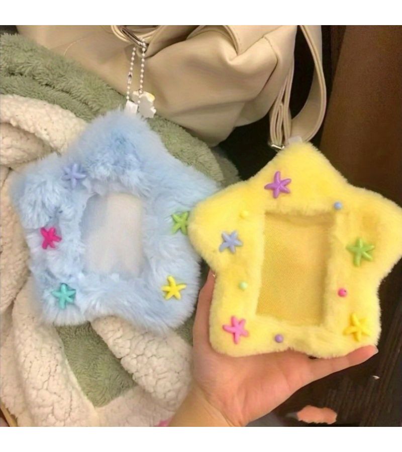 2pcs Star Plush Photo Clip Soft Polyester Fiber Random Star Color Embellishment Cute Korean Wave Idol And Bus Card Protective Cover With Colorful Fluffy Design And Hanging Ring Perfect For Picture Display - Image 5