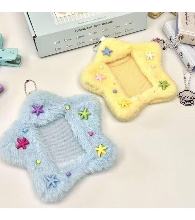 2pcs Star Plush Photo Clip Soft Polyester Fiber Random Star Color Embellishment Cute Korean Wave Idol And Bus Card Protective Cover With Colorful Fluffy Design And Hanging Ring Perfect For Picture Display - Image 2