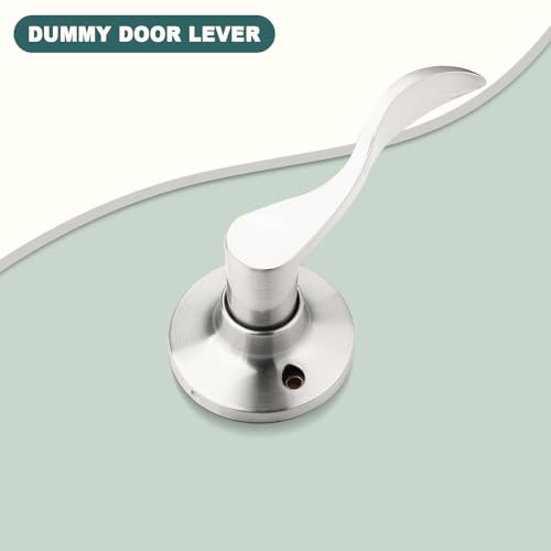 GOBEKOR 2 Pack Satin Nickel Dummy Door Handles Wave Right-Handed Lever Non-Turning Lock Interior Closet Door Handle Single Side Door Handle - Image 3
