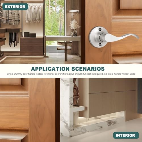 GOBEKOR 2 Pack Satin Nickel Dummy Door Handles Wave Right-Handed Lever Non-Turning Lock Interior Closet Door Handle Single Side Door Handle - Image 4