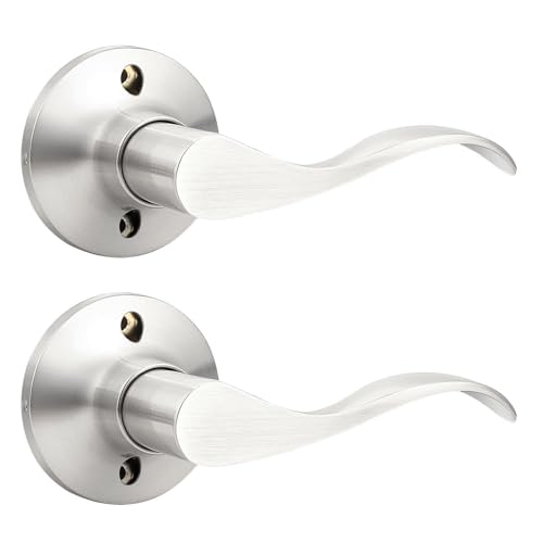 GOBEKOR 2 Pack Satin Nickel Dummy Door Handles Wave Right-Handed Lever Non-Turning Lock Interior Closet Door Handle Single Side Door Handle - Image 1