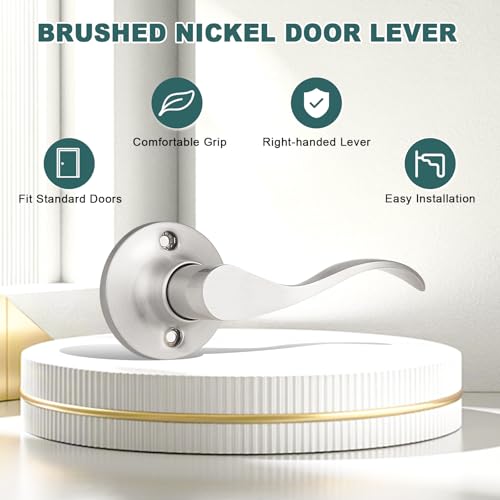 GOBEKOR 2 Pack Satin Nickel Dummy Door Handles Wave Right-Handed Lever Non-Turning Lock Interior Closet Door Handle Single Side Door Handle - Image 2