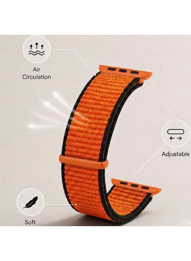 MARGOUN Breathable Nylon Sport Loop Band Compatible with Apple Watch 44mm 45mm 46mm 49mm for Women Men, iWatch Wrist Straps for Ultra 3 2, Se, Series 11 10 9 8 7 - Sunset Orange - Image 3