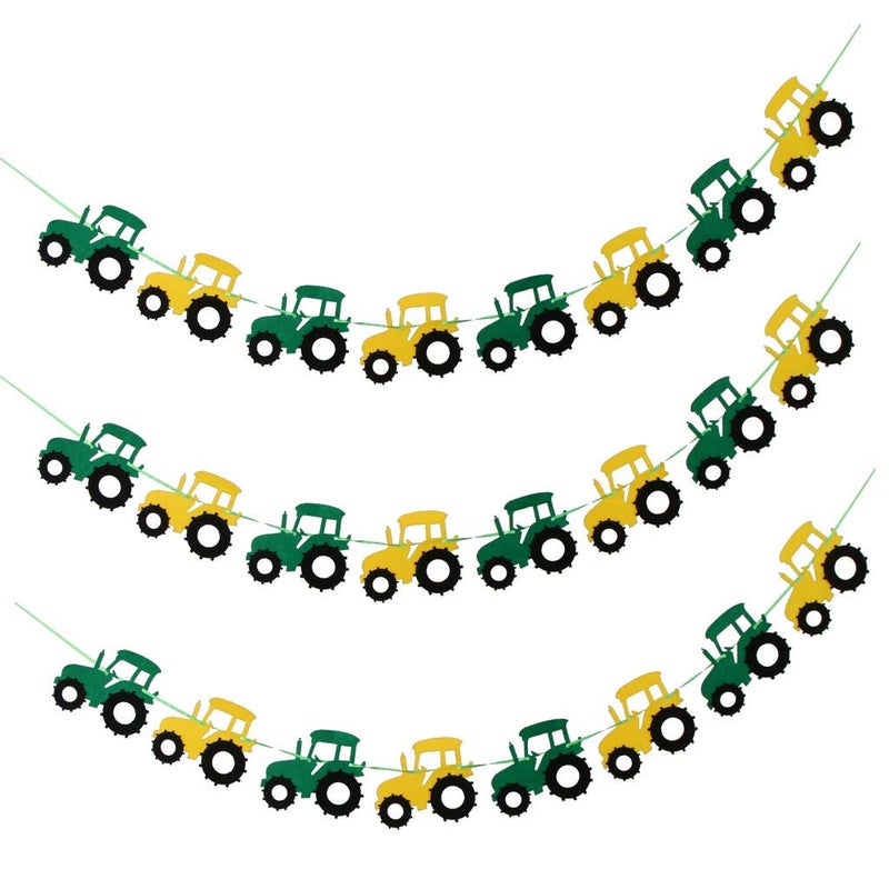 FRECI 3pcs Tractor Banner Felt Bunting Banner Garland Sign Baby Shower Boy Birthday Party Indoor Outdoor Decor - Image 3