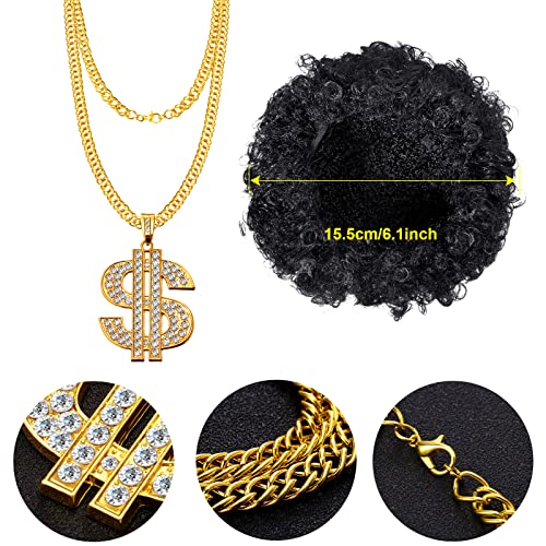 Coume Mens 70s Disco Costume 70s Outfits Disco Pants Bell Bottom Pants with Wig Sunglasses Necklace for Halloween Cosplay Party(Medium) - Image 4