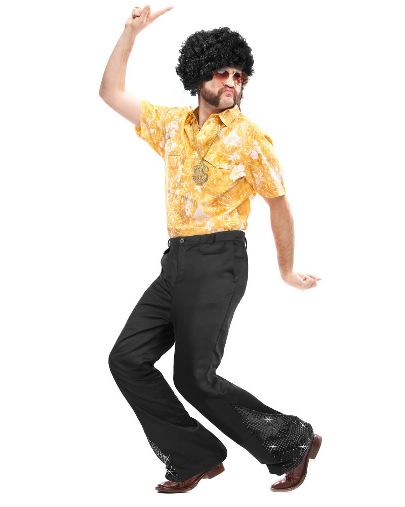 Coume Mens 70s Disco Costume 70s Outfits Disco Pants Bell Bottom Pants with Wig Sunglasses Necklace for Halloween Cosplay Party(Medium) - Image 5