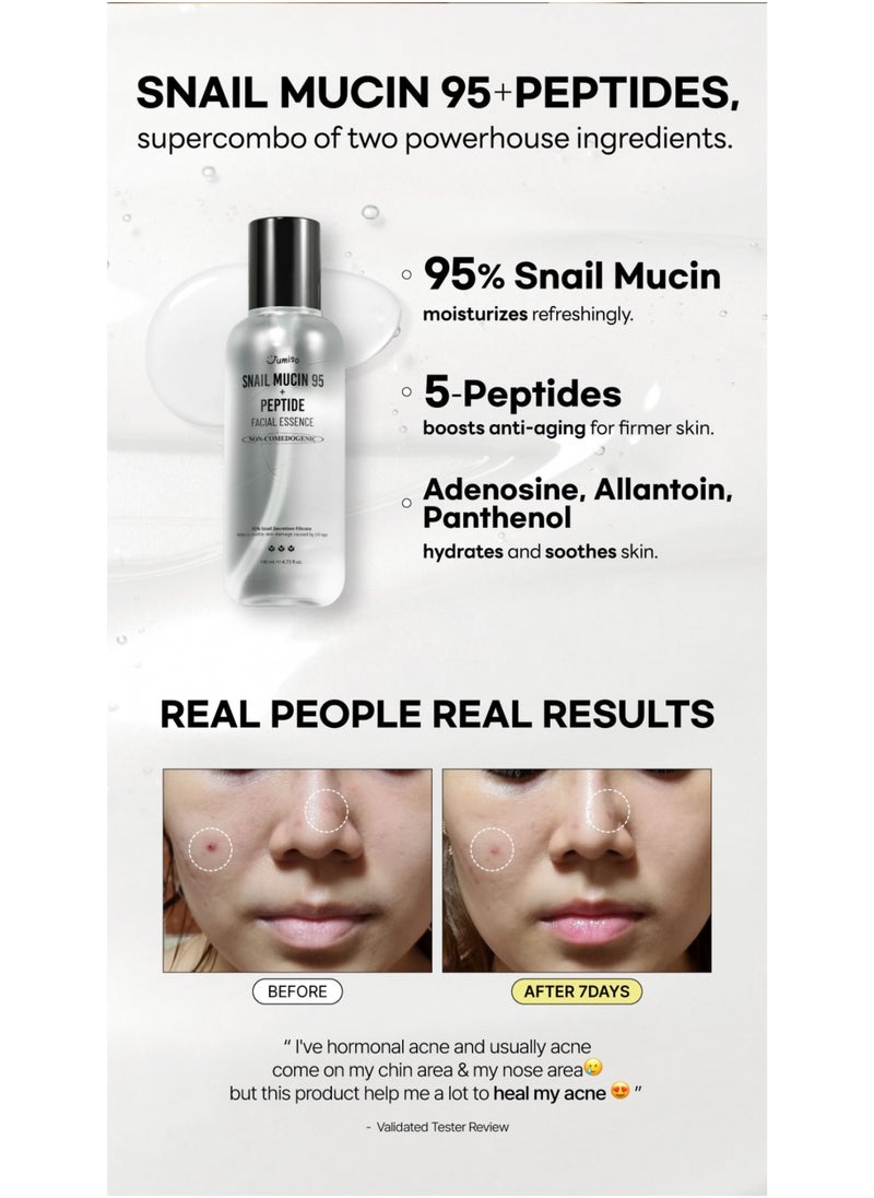 Jumiso - Snail Mucin 95% + Peptide Facial Essence 140ml | Hydrating and Rejuvenating Skincare with Snail Extract and Peptides for Youthful, Glowing Skin - Image 1