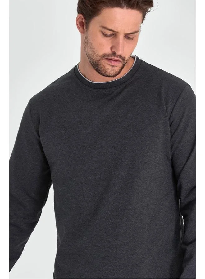 Mmetalic  Men's Anthracite Double Crew Neck Standard Relaxed Fit Sweatshirt for Men | Best Price UAE