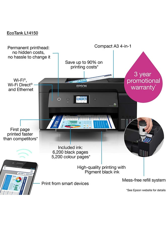 EPSON EcoTank L14150 A3+ Print/Scan/Copy/Fax Wi-Fi Business Tank Printer Black - Image 2
