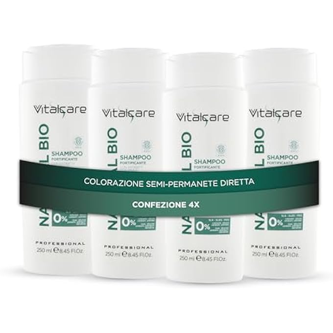 Vitalcare NATURAL BIO STRENGTHENING HAIR SHAMPOO WITH OAT AND CHAMOMILE EXTRACTS SHAMPOO FOR ALL HAIR TYPES 4 X 250ML - Image 1