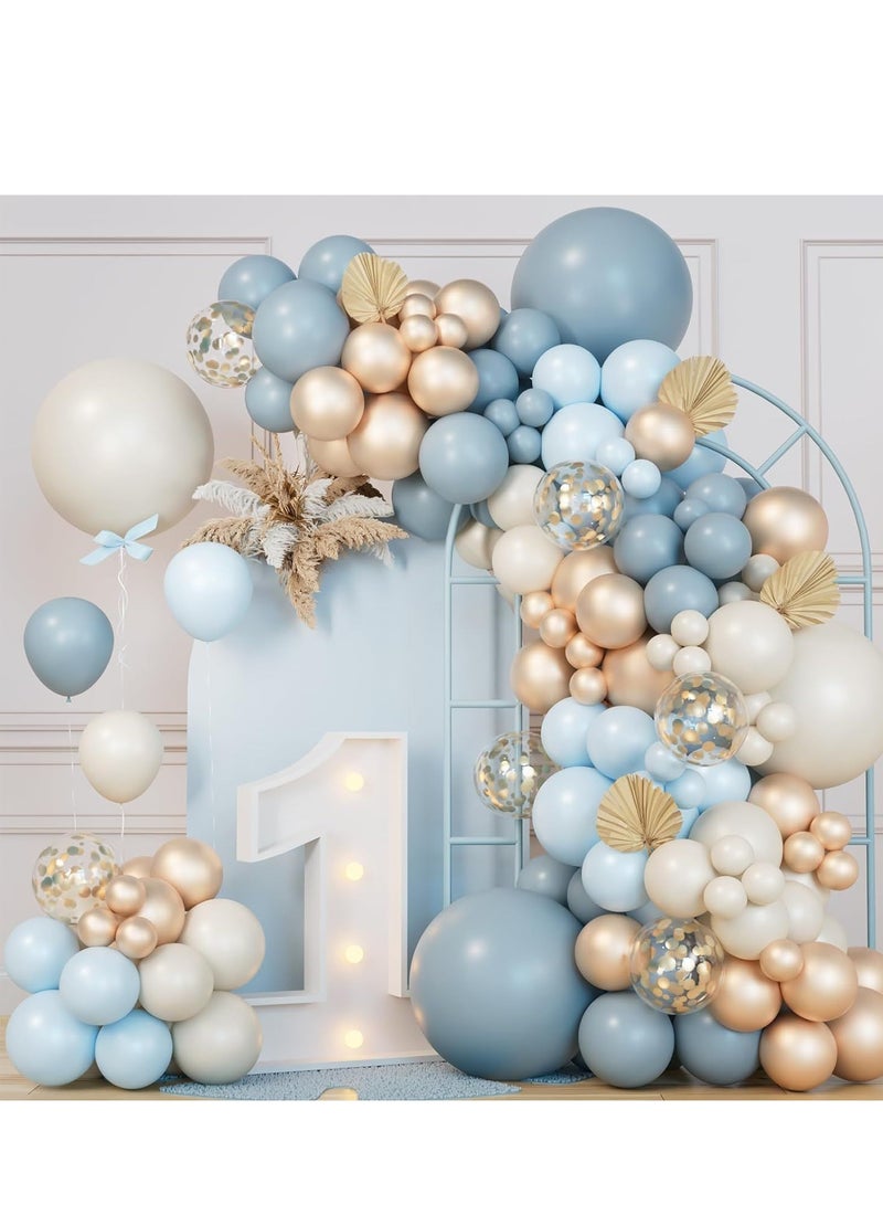 Blue Balloon Arch Kit,122Pcs Blue Balloons Arch Garland Kit with Ocean Blue Gold Balloons,Sand White Balloons for Boys Baby Shower Decoration,Men Birthday Party Supplies,Baby Boys Party Backdrop - Image 1
