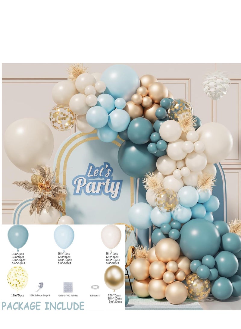 Blue Balloon Arch Kit,122Pcs Blue Balloons Arch Garland Kit with Ocean Blue Gold Balloons,Sand White Balloons for Boys Baby Shower Decoration,Men Birthday Party Supplies,Baby Boys Party Backdrop - Image 5