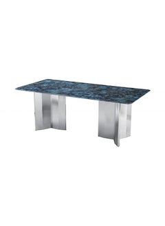 DANUBE HOME Reyna Sintered Stone Dining Table Strong And Sturdy Rectangular Kitchen Table 8 Seater Table Modern Design Desk Furniture For Home Dining Room L 200 x W 100 x H 76 cm Grey And Blue  - Image 2
