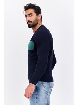 Jules Men Crew Neck Solid Long Sleeve Sweater, Navy  - Image 2