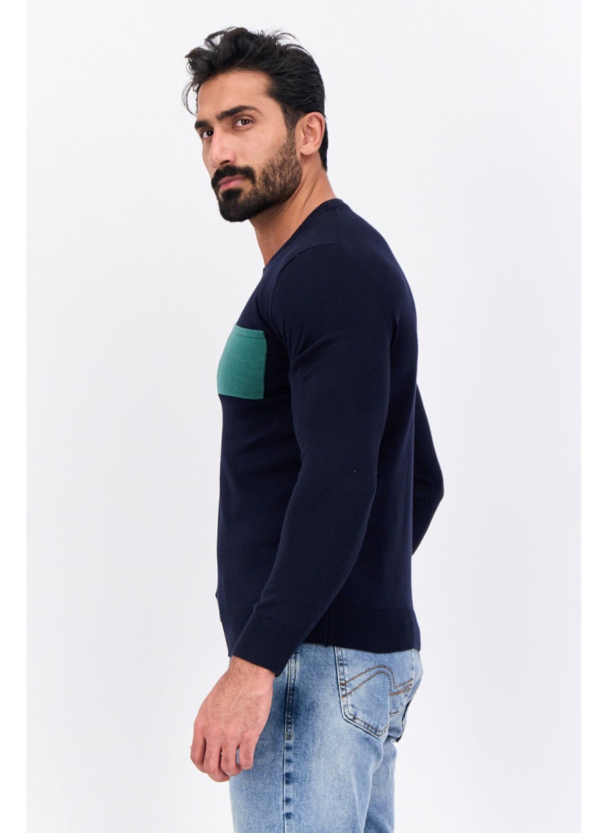 Jules Men Crew Neck Solid Long Sleeve Sweater, Navy  - Image 2