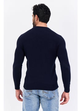 Jules Men Crew Neck Solid Long Sleeve Sweater, Navy  - Image 4