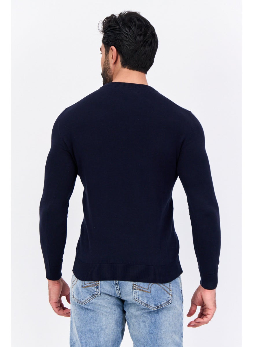 Jules Men Crew Neck Solid Long Sleeve Sweater, Navy  - Image 4