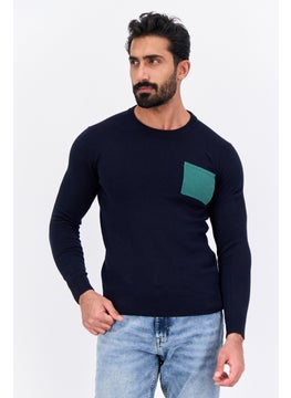 Jules Men Crew Neck Solid Long Sleeve Sweater, Navy  - Image 1