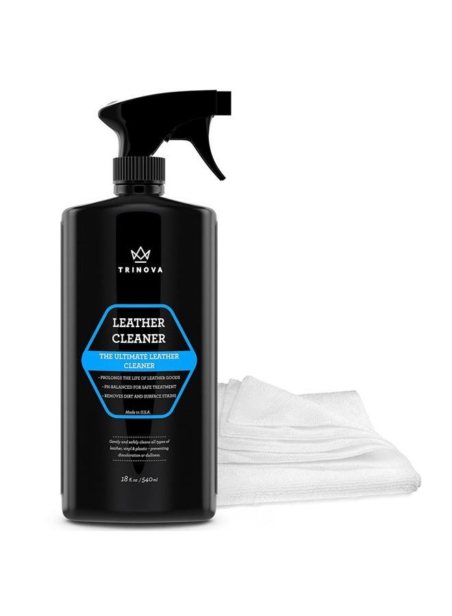 TriNova Leather Cleaner for Couch, Car Interior, Bags, Jackets, Saddles. Safe for use in Home or Car, Microfiber Included 18oz - Image 1