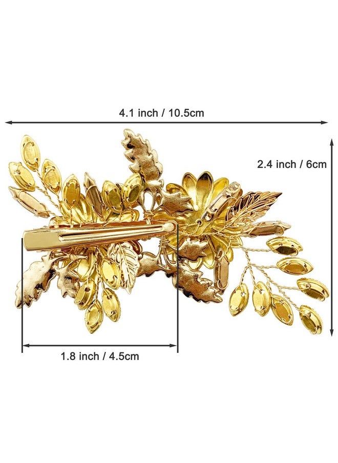 BETITETO - Green Bridal Hair Clip White Enamel Flower Gold Leaf Crystal Wedding Hair Vine Piece Accessories For Women Girls (Green) - Image 1