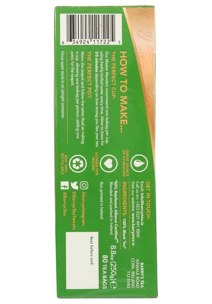 BARRY'S TEA Barry's Irish Breakfast Blend Tea - 250g - 80 Tea Bags - Image 2