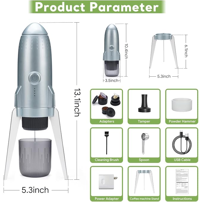 BENFUCHEN 3 in 1 Portable Espresso Machine On the Go, Electric Espresso Maker Self-Heating,Mini backpacking Coffee Maker Compatible With NESPRESSO Pod,DolceGusto Pod and Ground Coffee For Travel - Image 2