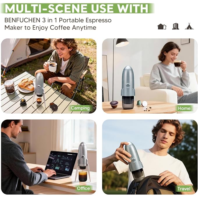 BENFUCHEN 3 in 1 Portable Espresso Machine On the Go, Electric Espresso Maker Self-Heating,Mini backpacking Coffee Maker Compatible With NESPRESSO Pod,DolceGusto Pod and Ground Coffee For Travel - Image 3