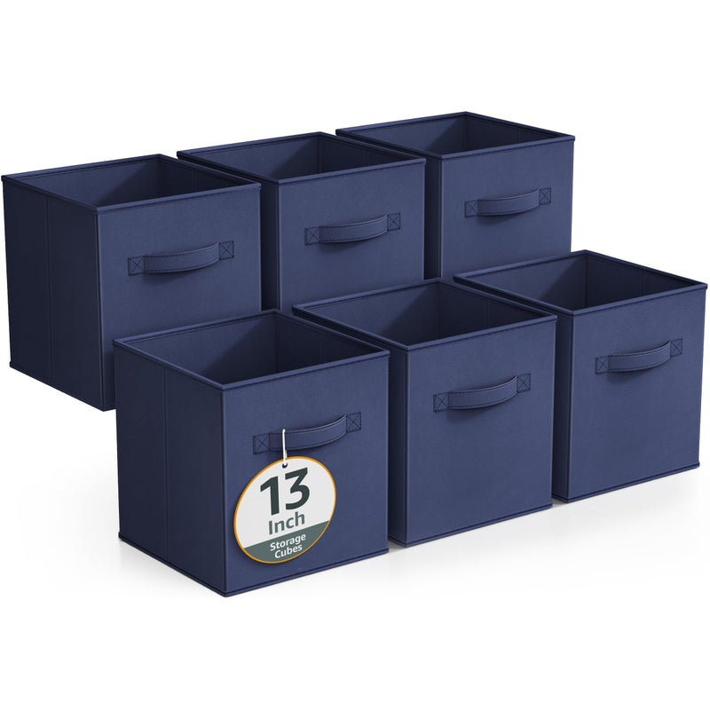 Sorbus Fabric Storage Cubes - 6 Foldable Storage Bins for Organizing Pantry, Cubbies, Toy Box - Clothes Storage & Closet Organizer - 13 Inch Collapsible Cube Baskets for Shelves with Handle - Image 1