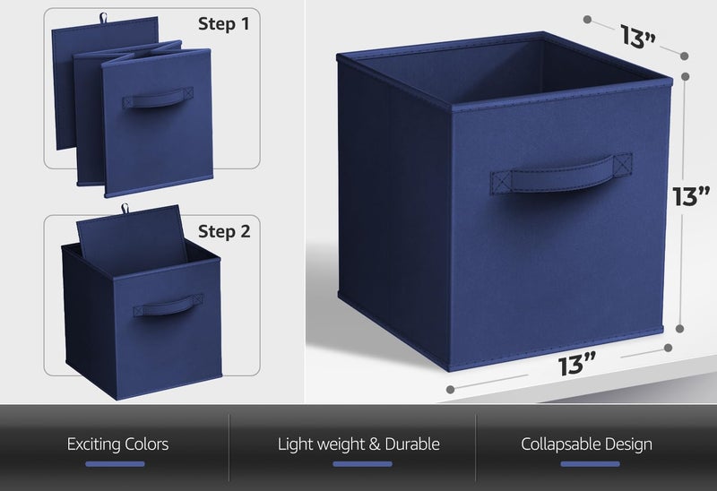 Sorbus Fabric Storage Cubes - 6 Foldable Storage Bins for Organizing Pantry, Cubbies, Toy Box - Clothes Storage & Closet Organizer - 13 Inch Collapsible Cube Baskets for Shelves with Handle - Image 2